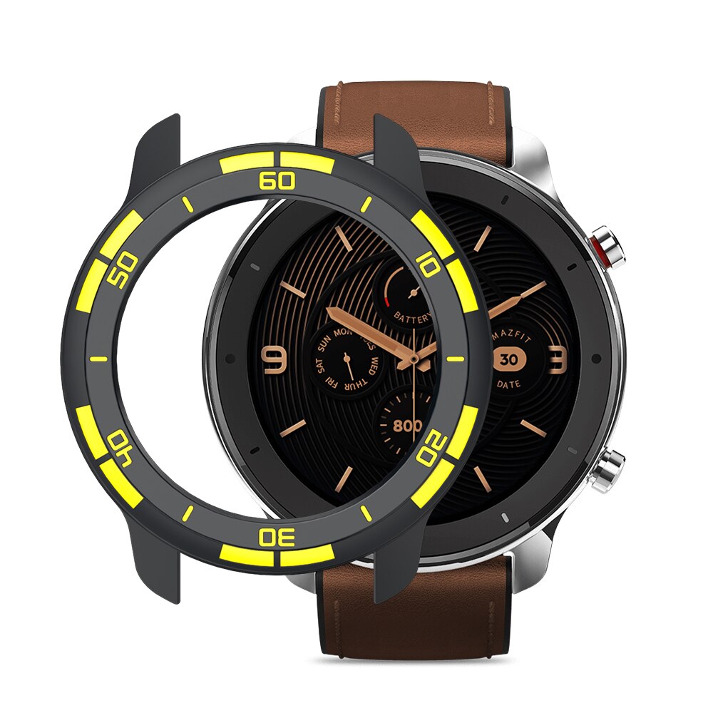 nouvelle couverture de montre pour Huami AMAZFIT GTR 47mm montre housse coque cadre protecteur: TPU Black Yellow