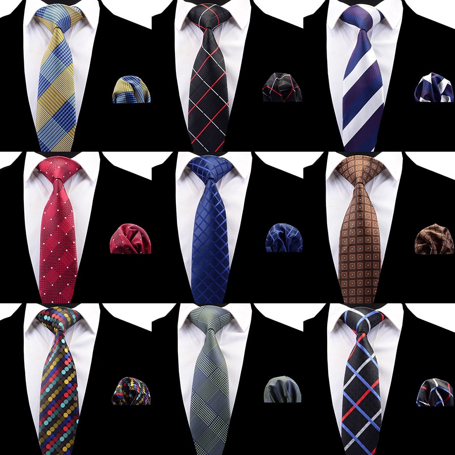 RBOCOTT Plaid Tie Set For Men Necktie Handkerchief Men's Classic Striped Neck Tie 8cm Red Blue Brown For Wedding