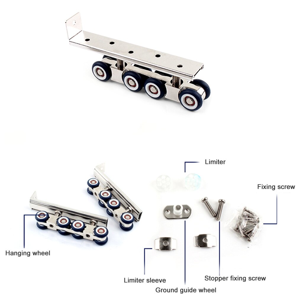 2pcs Light Sliding Door Roller 4 Wheels Home Room Wood Door Hanging Wheels Rail Track Pulley Bathroom Kitchen Furniture Hardware