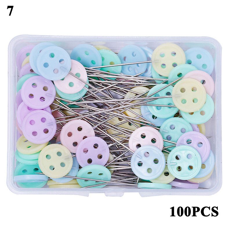 Pin de posicionamiento para manualidades, alfiler de cabeza plana en caja con bordado de dibujos animados, accesorios de costura, alfileres de mosaico bordados, 100 Uds.: 7