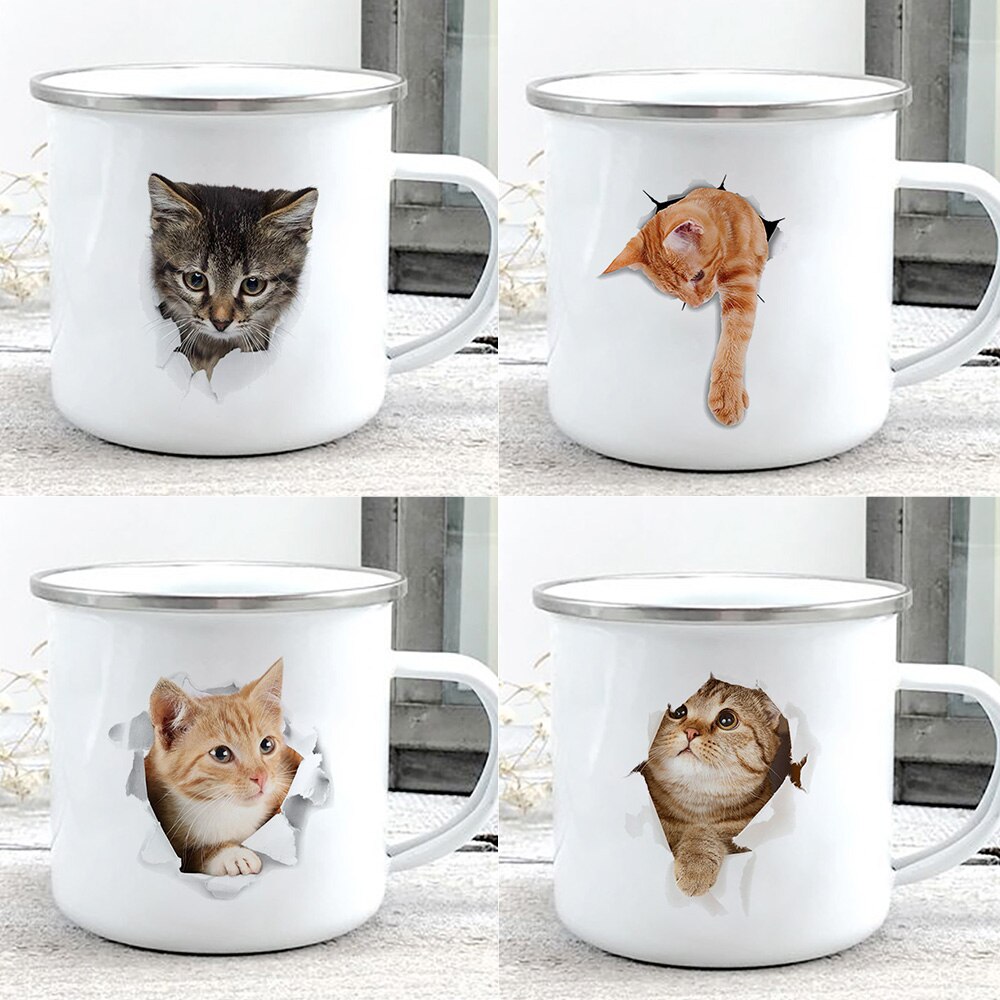 Kreative 3d Druck Katze Emaille Kaffee Tee Becher Hause Frühstück Nachtisch Milch Hafer Tassen mit Griff Wasser Becher für Liebe katze Menschen