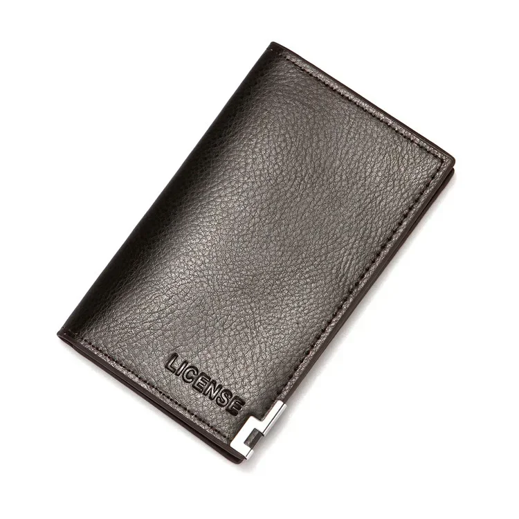 Loja de cierre hacia abajo, venta de liquidación, bolsos de cuero PU para tarjetas de crédito, monedero con patrón de lichi para hombre, tarjetero de identificación y tarjetas de visita: Café