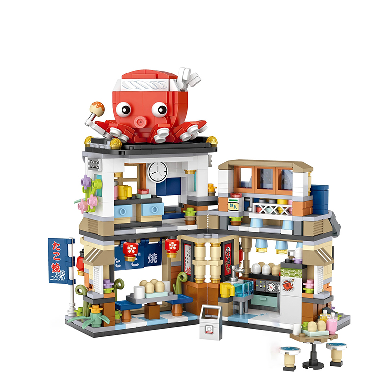 Serie Street View Building block Izakaya Ice Shop Takoyaki Shop Coffee Shop Panda Tea House modello regalo per bambini: WHITE