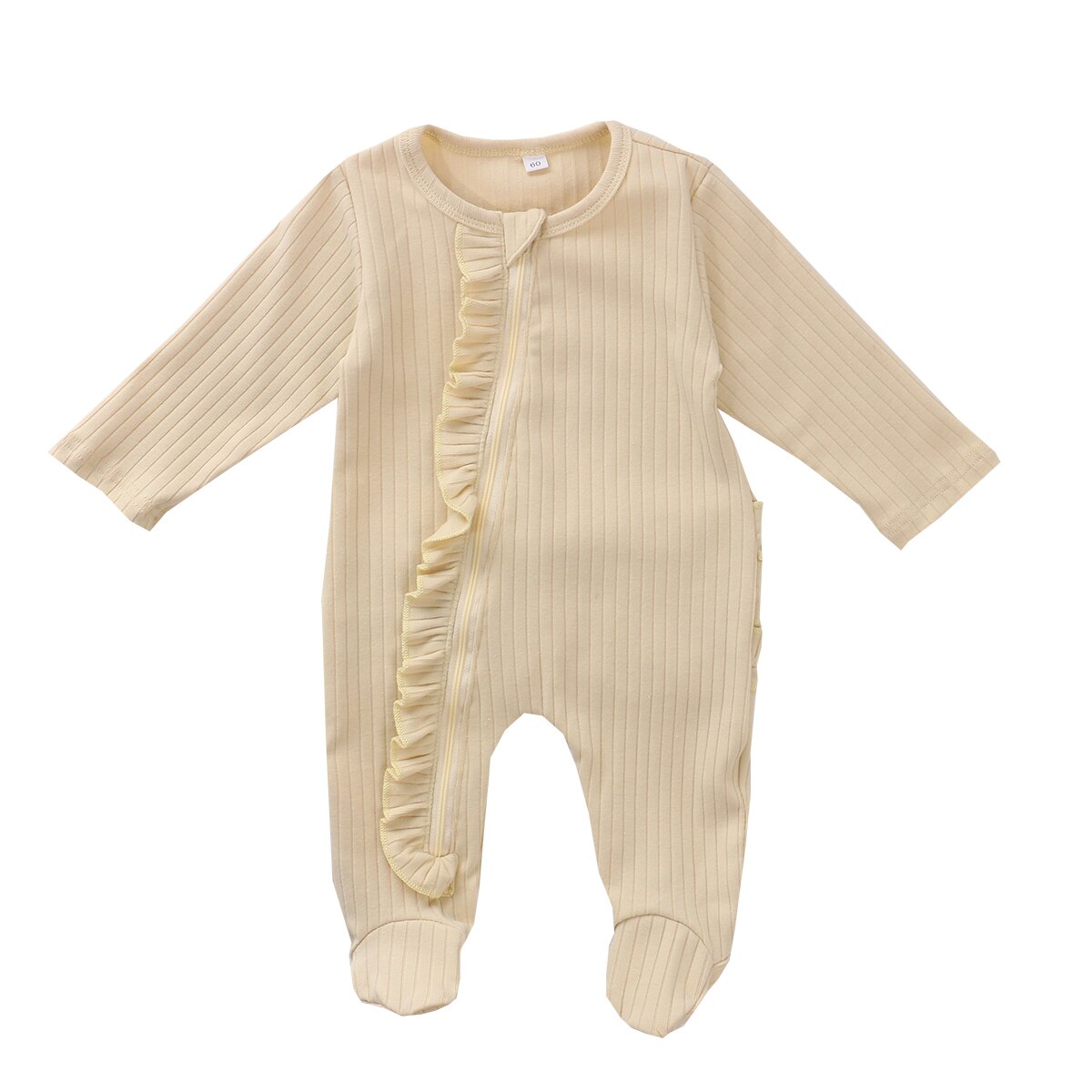 Manta para dormir para bebés y niños recién nacidos, ropa de dormir cálida de manga larga con cremallera y volantes, color sólido, de 0 a 6 meses, para otoño: Beige / 3M