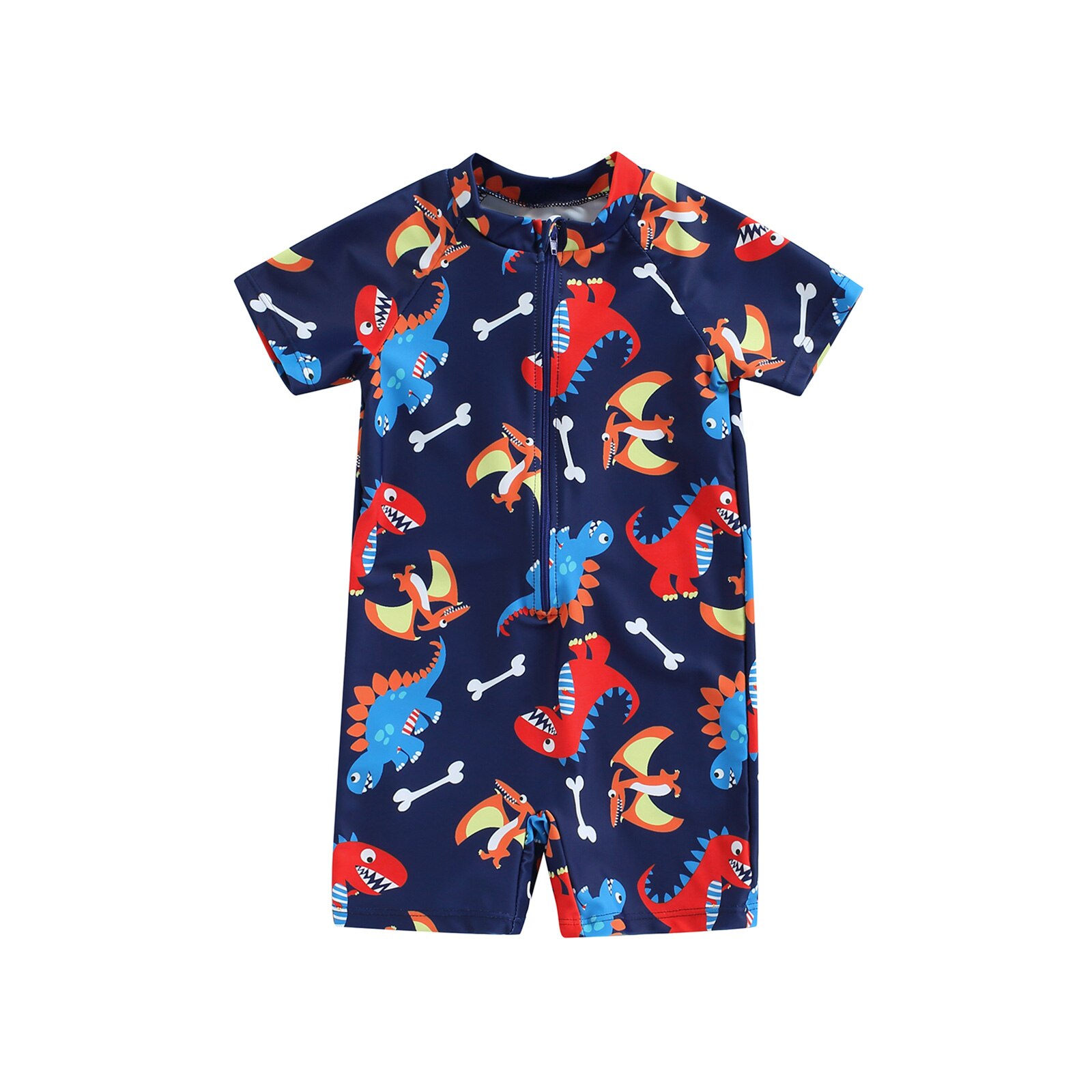 2022 6M-5T Jongens Zwemmen Jumpsuit Korte Mouw Stand Kraag Rits Cartoon Dinosaurus Print Shorts Zomer strand Badmode: Blauw / 2-3 Years