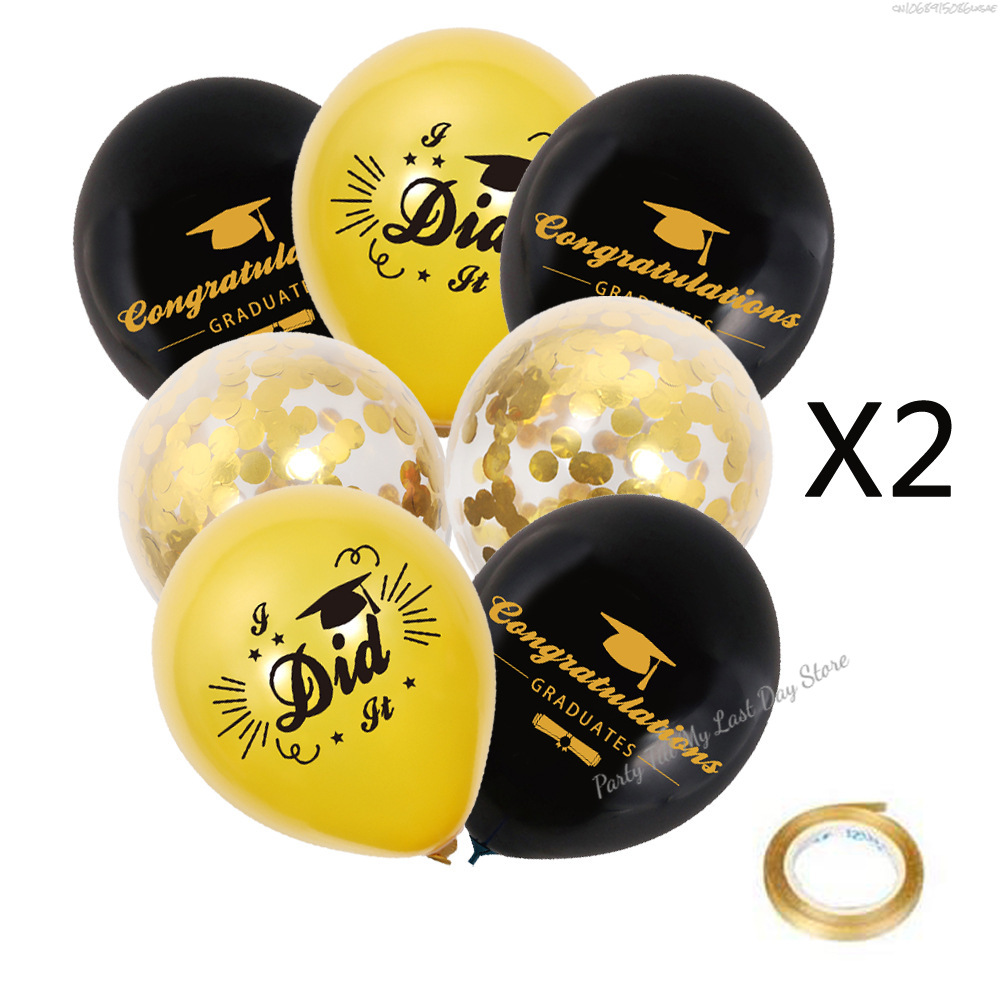 14 stk. lykønskningballoner guld sort latexballon med konfetti dimissionsfest dekoration tilbehør dimittend: Rubin