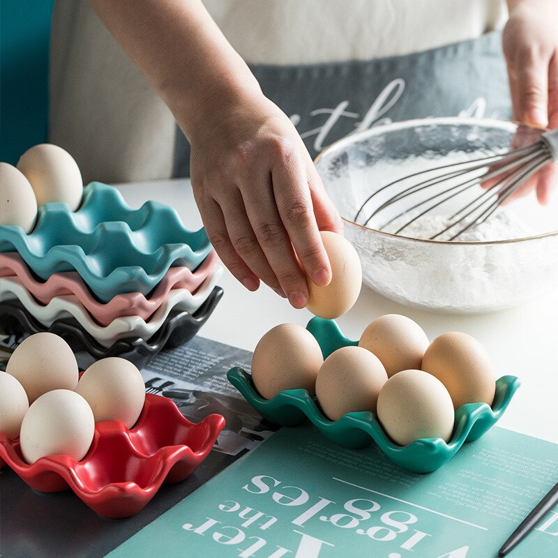 Kreative Keramik Ei Lagerung Fach Einfarbig Sechs Netz Ei Netz Haushalt Rechteckige Keramik Ei Gestell Geschirr Kitchensupplies
