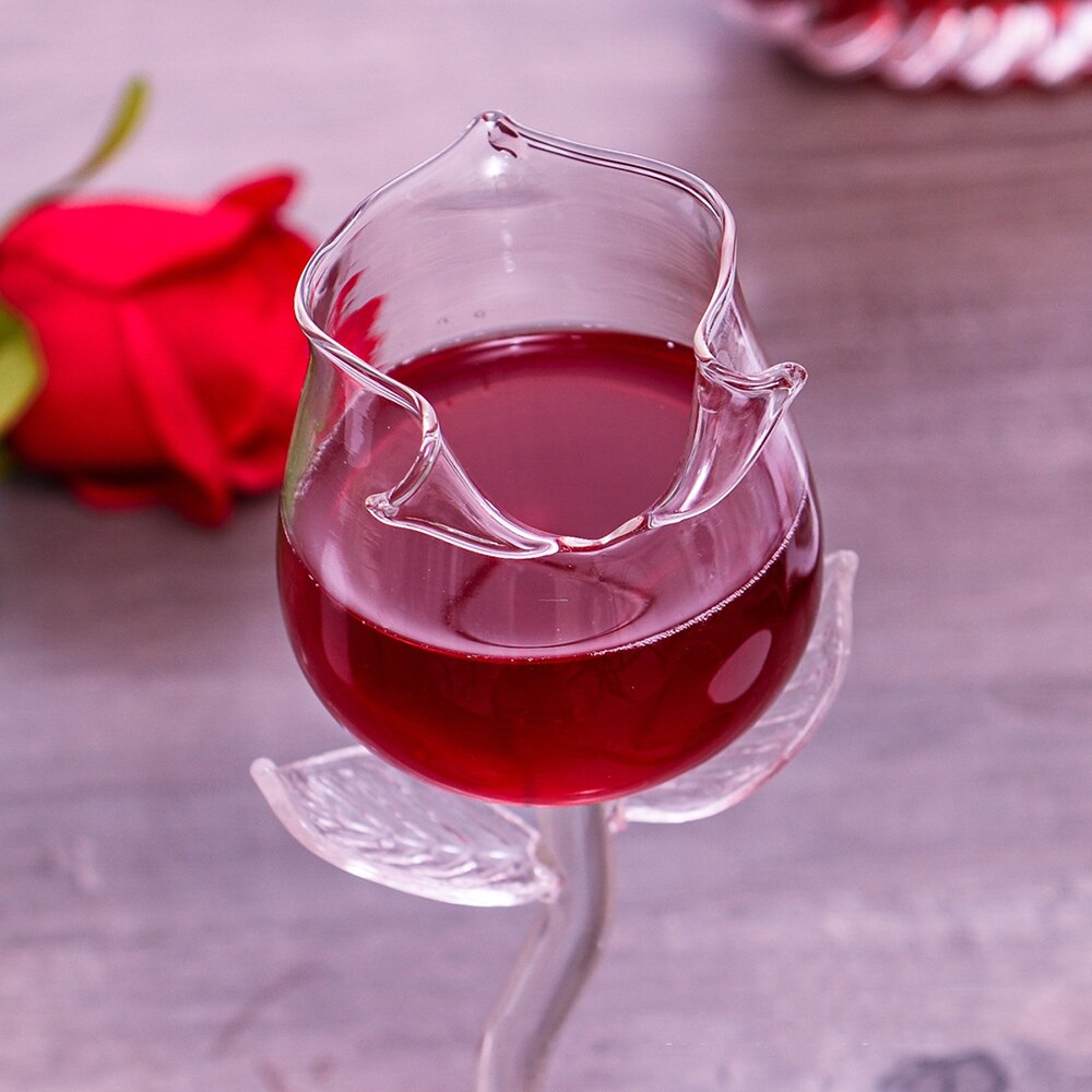 Rose Wine Glass Set Rose Flower Shape Wine Glass Creatives Rose Flower Goblet Glass For Home Party FP8