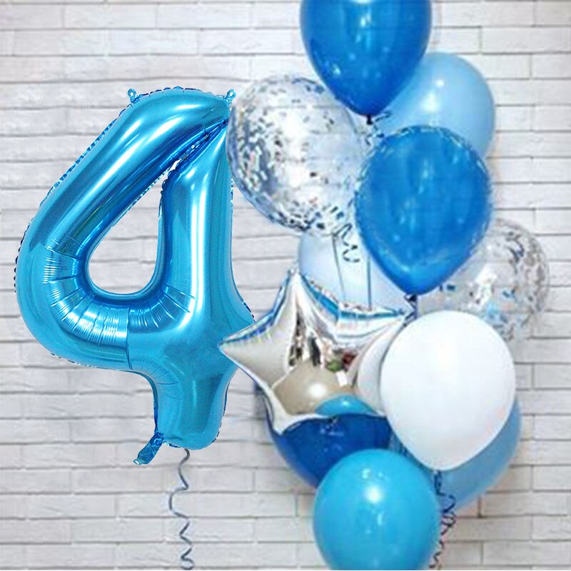 PartyLab 12Pcs/set Number Foil Latex Blue Balloons for Kids Birthday Decoration 1st One Year Birthday Boy Decor Baby Balloon: Number4 set