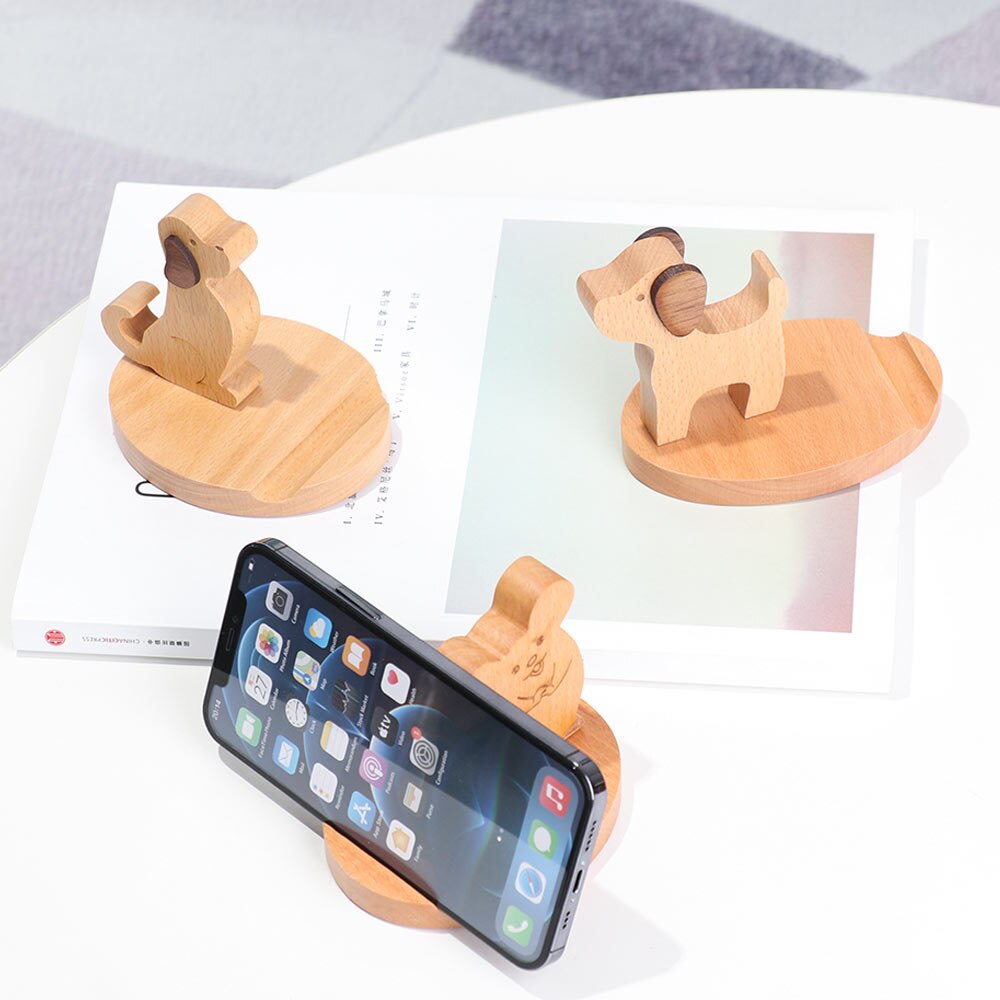 Solid Wood Animal Bracket Phone Holder Desk Stand Foldable Desk Holder Stand Car Home Mount Bracket