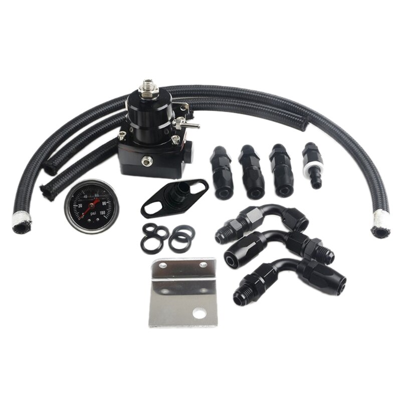 Universal Adjustable Fuel Pressure Regulator Oil Pressure Regulator Kit 6 Fitting End-Black: Default Title