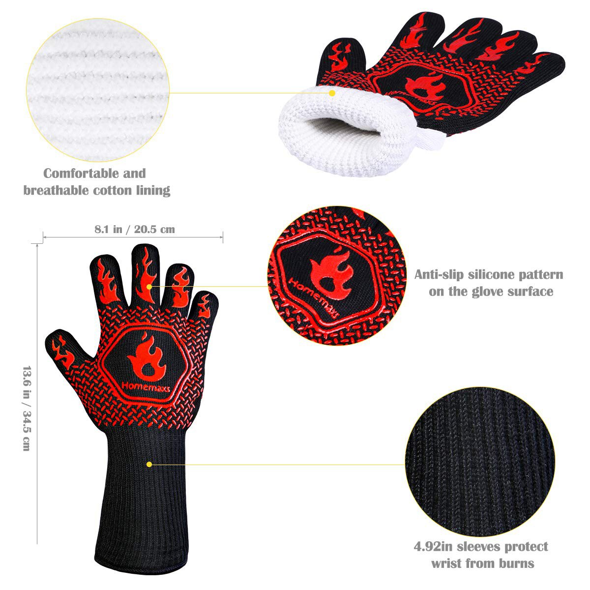Volwassenen Hittebestendige Handschoenen, Anti-Slip Siliconen Grillen Handschoenen Voor Bbq Oven, Rood/Blauw