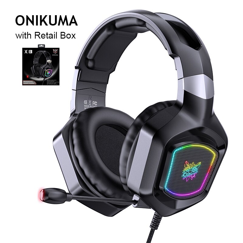 ONIKUMA X8 X9 RGB przewodowy zestaw słuchawkowy do gier ciężki bas komputerowe słuchawki z mikrofonem LED do laptopa PC Xbox One Controlle: X8 black with box