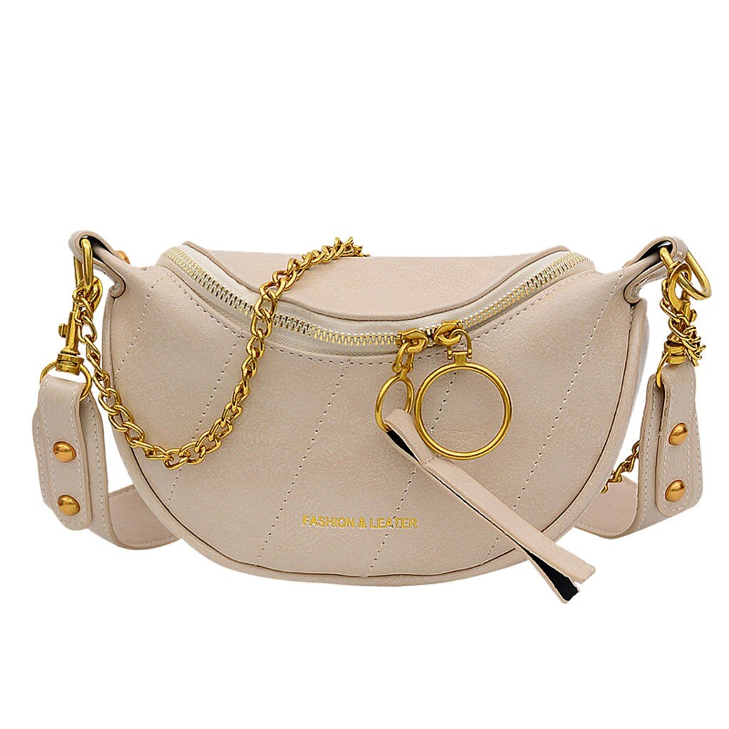 Unisex di Modo di Doppia Cerniera Borse In Pelle Borse a Spalla Crossbody Bag Petto Borse tasjes dames bolsa feminina # SW: Beige 