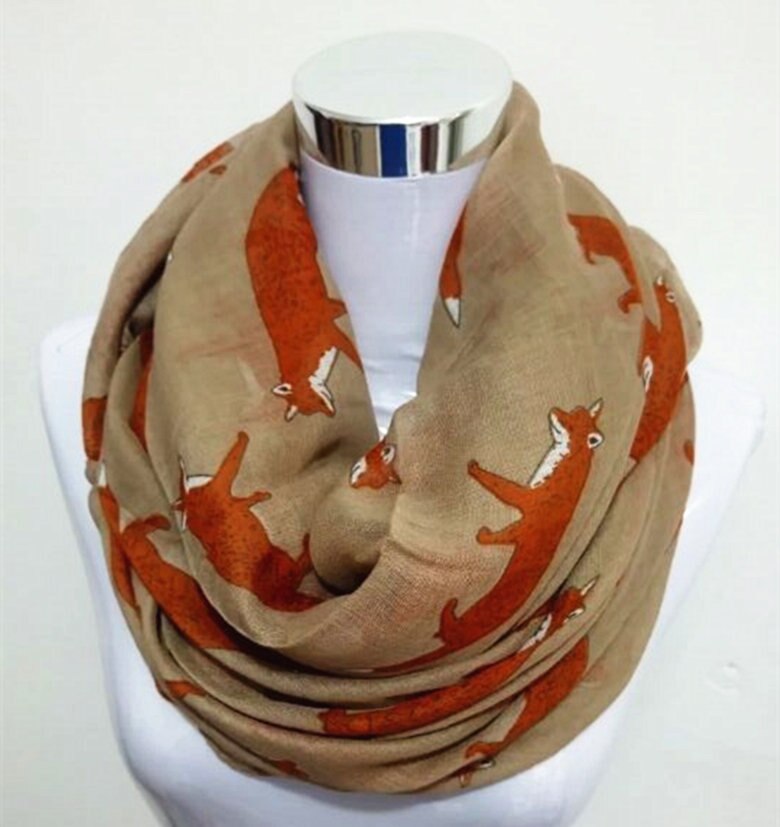 Nowa moda lis nieskończoność szalik gorąca sprzedaż wiskoza kobiety pierścień szaliki zwierząt szalik lis koło szalik: Infinity khaki