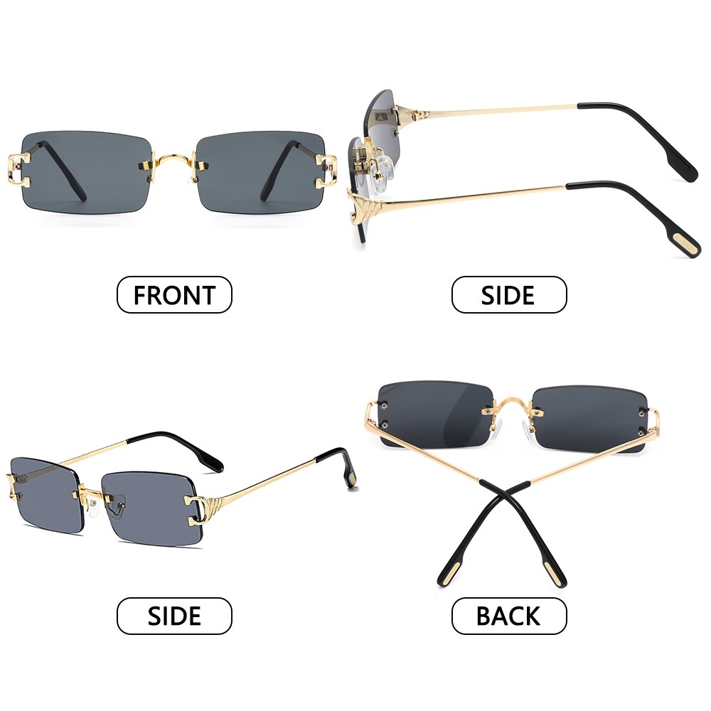 Tinted Lens Glasses Frameless Rectangular Sunglasses Men Women Rimless Outdoor Metal UV 400 Eyewear