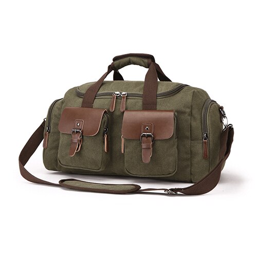 Canvas Travel Duffel Bag 35L High Capacity Weekender Bag Overnight Carry-on Luggage Short Business Trip Crossbody Shoulder Bag: Army Green