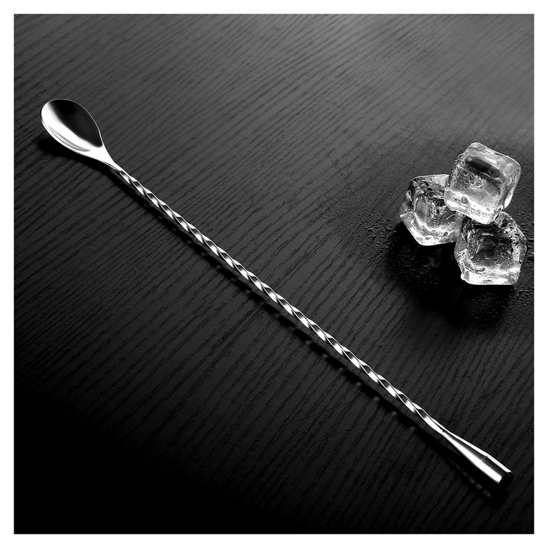 12 Inches Stainless Steel Mixing Spoon, Spiral Pattern Bar Cocktail Shaker Spoon
