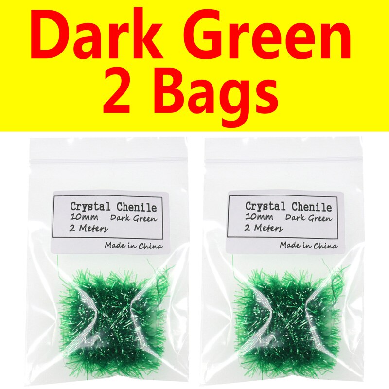 Bimoo 2 Bags 10mm Wide Crystal Flash Tinsel Hackle Flash for Fly Tying Streamer Egg Fly Salmon Fly Trout Salmon Lures: Dark Green 2 Bags