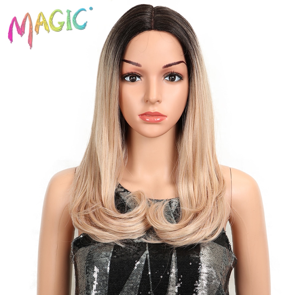 MAGIC Hair 20"Inch Brown Pink Ombre Wig Straight Heat Resistant Synthetic Hair Lace Front Fiber Wigs For Black/White Woman