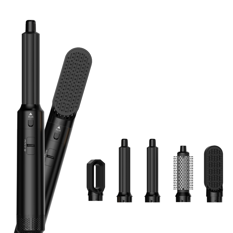 Multifunktionaler 5-in-1-Heißluft-Haarbürstentrockner, Glätteisen und Lockenwickler, tragbarer Ionen-Styler für Höhle Heim- und Reisegebrauch: Rosa / uns-Stecker
