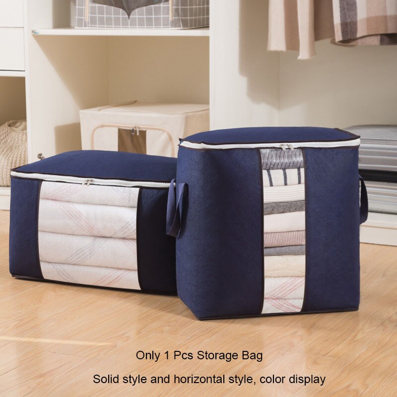 Clothing Storage Bag Package Foldable Quilt Blanket Wardrobe Organizer Large Capacity Travel Shoe Clothes Toys Pouch Accessories: Dark Blue / 56x35x25cm