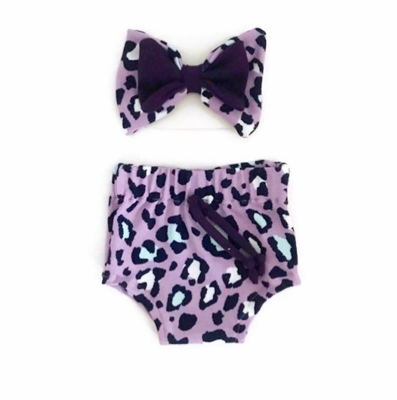 Pantalons courts extensibles pour bébés filles, ensembles de 2 pièces, couvre-couche décontractés, avec bandeau, été: Violet / 90