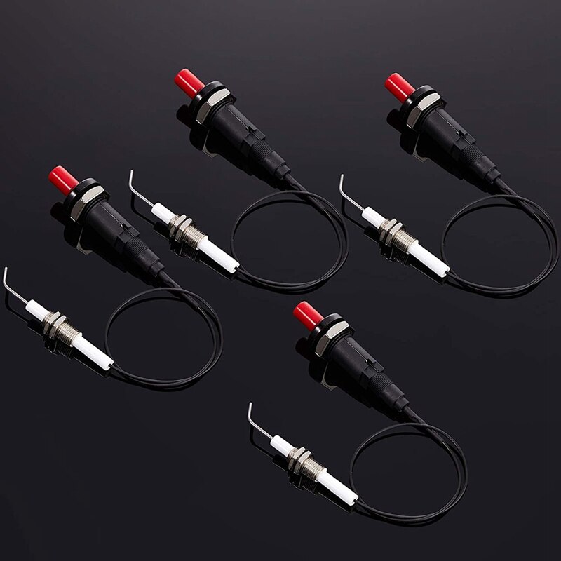 AU -4 Pieces Propane Push-Type Piezo Igniter Kit with Threaded Ceramic Electrode Ignition Plug Wire 30 cm for Gas Grill