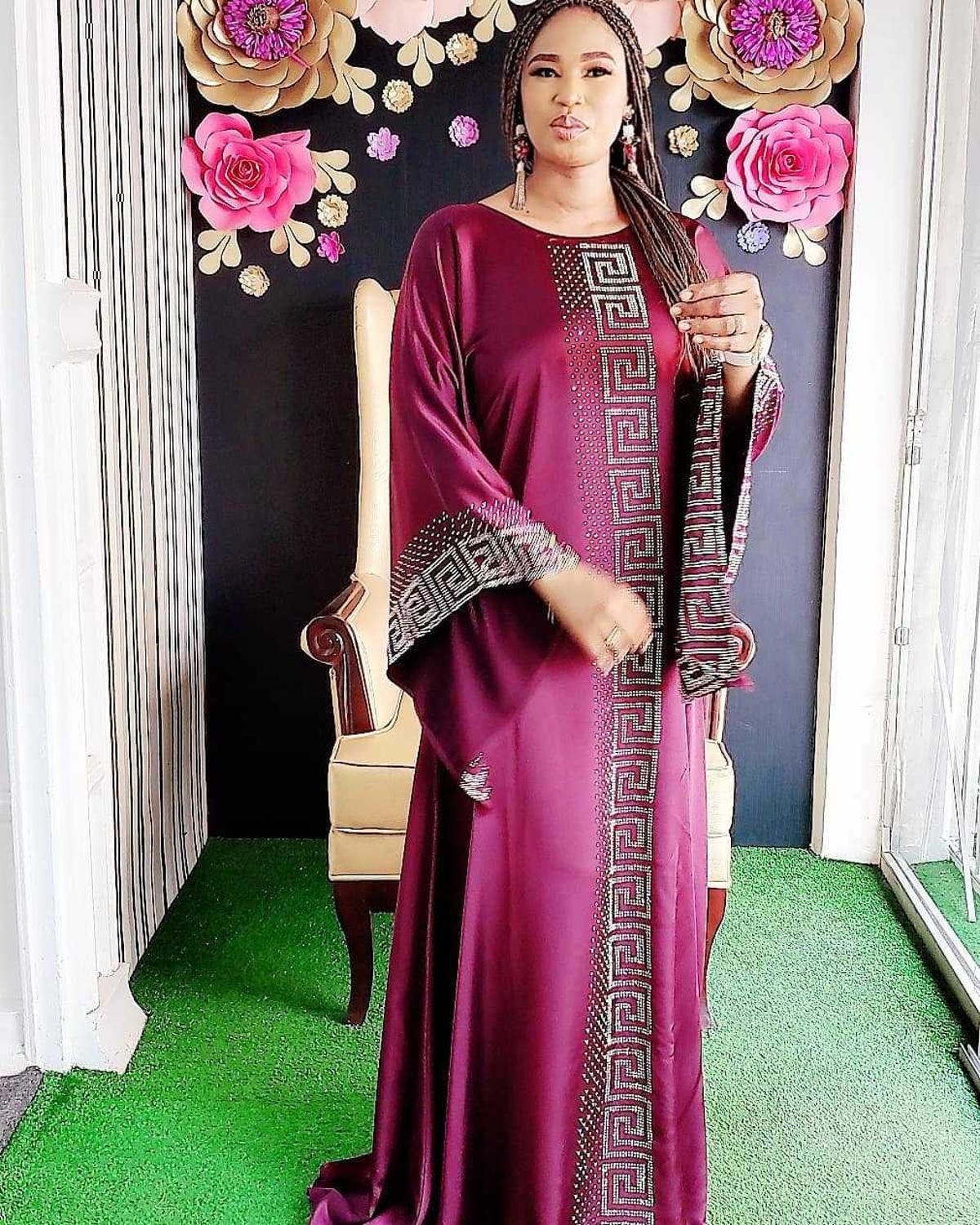 Robe Dashiki en soie à perles, à bandes, Hijab Maxi, africain, Bazin, à manches longues, Vintage, Sexy, Robe de soirée africaine