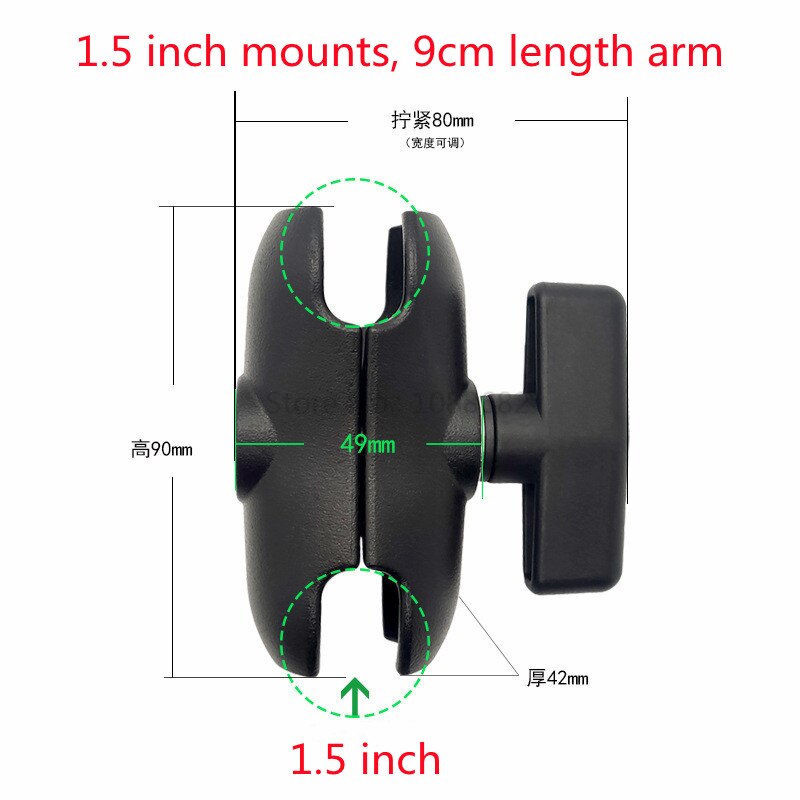 Braccio a doppia presa con attacco a sfera da 1.5 pollici in alluminio Jadkinsta con braccio per videocamera per moto con attacco a sfera da 1.5 pollici: 90mm length arm