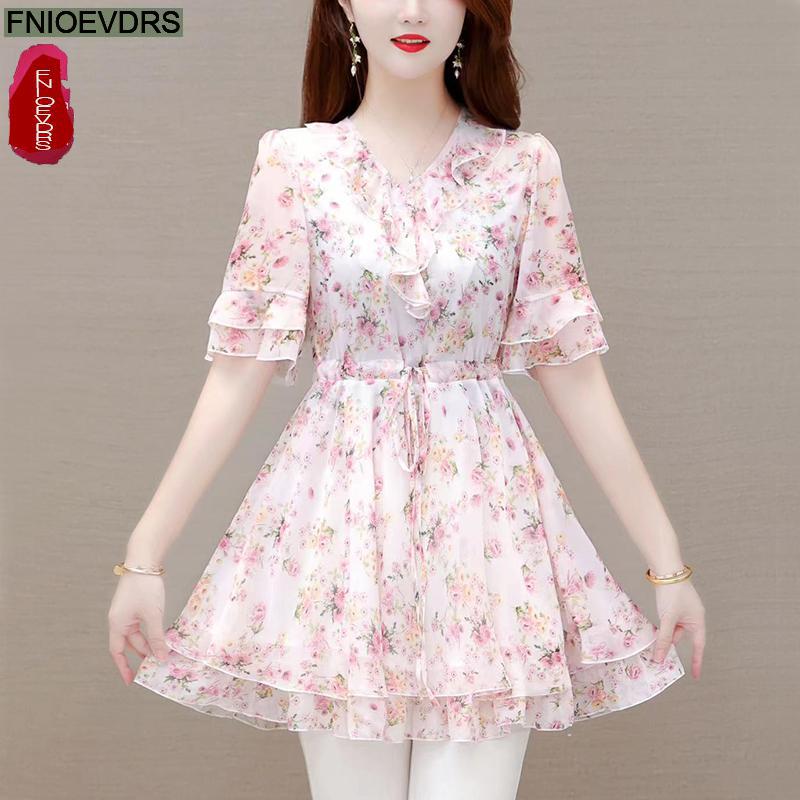 M -5xl klær klær dame europeisk stil basisskjorte blomstertrykk retro rysjer magetunika peplum topp bluser