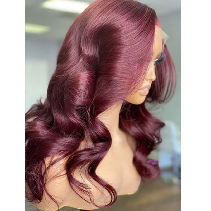 Wine red Soft Body Wave Wig Synthetic Lace Front Wig Pre Plucked Baby Hair Long Wave Synthetic Wigs Daily Wig Party Wig