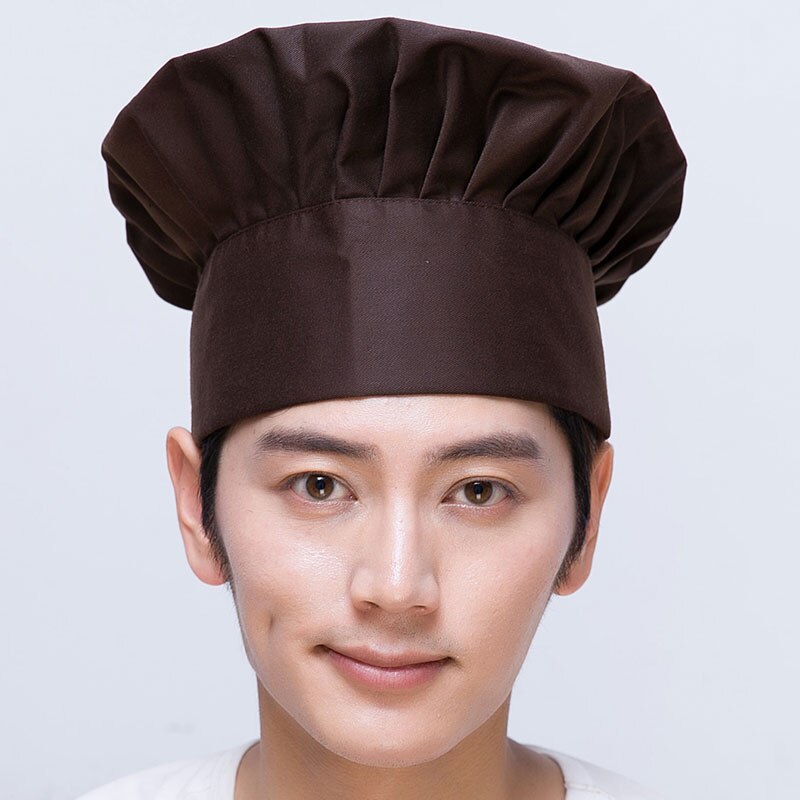 Casquette de cuisine pour hommes et femmes, chapeau de Chef en tissu à carreaux, solide, noir, rouge, blanc: coffee 22cm