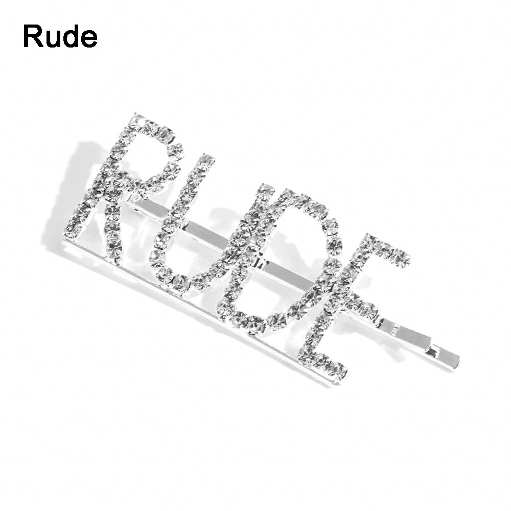 1pc bogstaver rhinestone krystal hårnåle hårspænder hårspænder hårspænde greb nål hårspænde ornament hårtilbehør: Uhøflig
