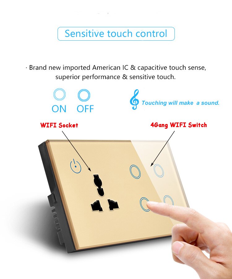 ASEER NEUE UK WIFI Buchse mit 4 Gang WIFI Schalter 600 W, WIFI Intelligente Steckdose 16A, kompatibel alexa, google assistent