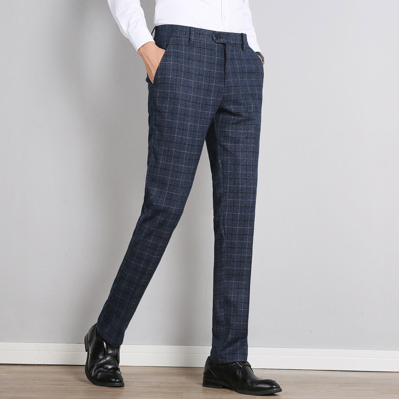 Lente Winter Plaid Mannen Formele Broek Business Kantoor Pak Broek Slim Fit Clasic Mannen Jurk Broek Pantaloni Tuta Uomo: Blauw / 36