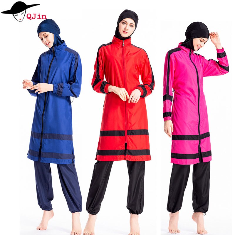 volle Abdeckung Islamischen Modest Muslimischen Bademode Muslimah Frauen Plus Größe Islamischen Swim Wear Sport anzug Burkinis Arabischen 3 Stück set