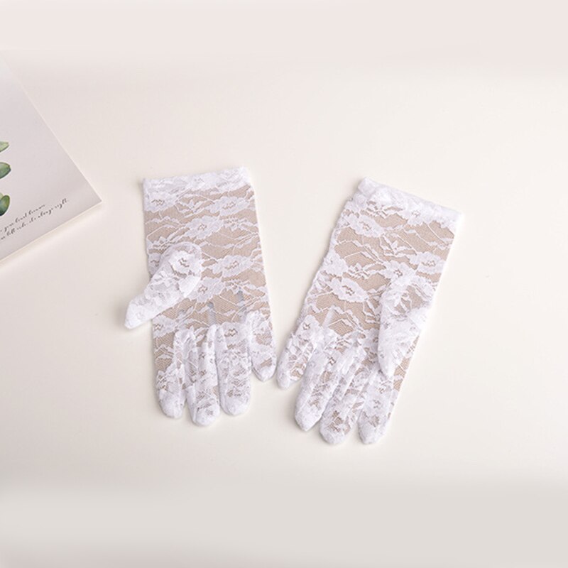 Guantes de encaje blancos para niño, guantes de niña de flores, para actuación, baile de cumpleaños, de noche, vestido con guantes, guantes de boda para niños