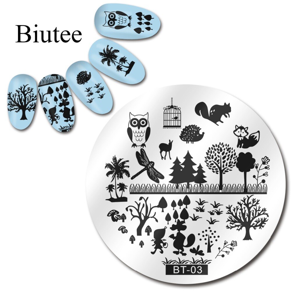Biutee Uil Fox Animal Patronen Nail Art Stamp Template Image Plaat BT03 Nail Stempelen Platen Set Nagels Tool