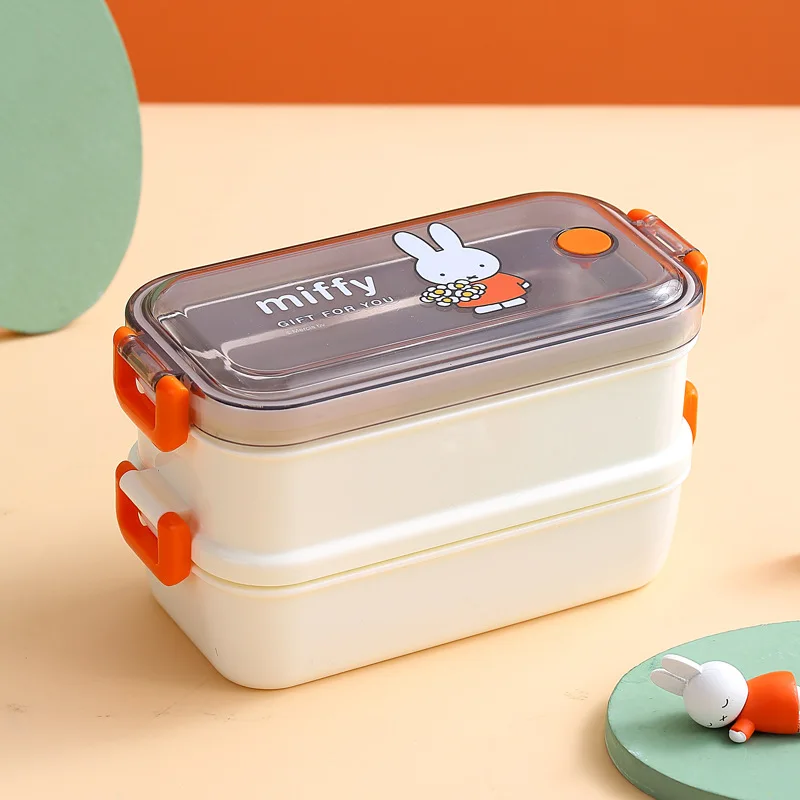 Kawaii Miffy Doppelte Edelstahl-Lunchbox mit großer Kapazität, isolierte Lunchbox für Erwachsene, tragbare Studenten-Lunchbox, Weihnachtsgeschenk: Brown