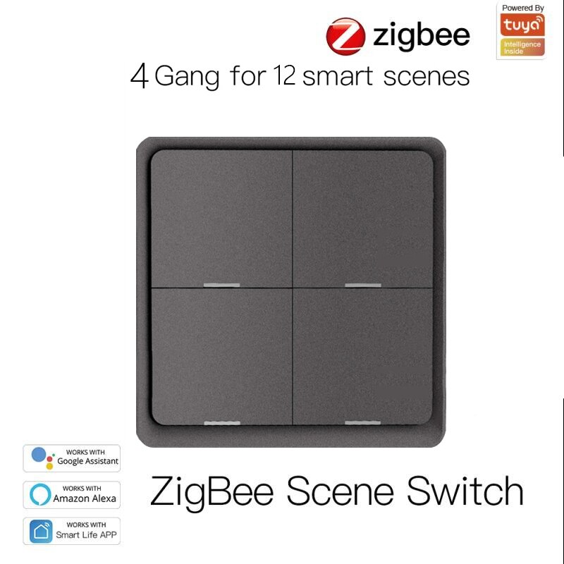 Tuya ZigBee Smart 12 Scene Switch Push Button Controller Home Automation Switch Smart Life APP Control Via Alexa And Google Home: gray 4 gang
