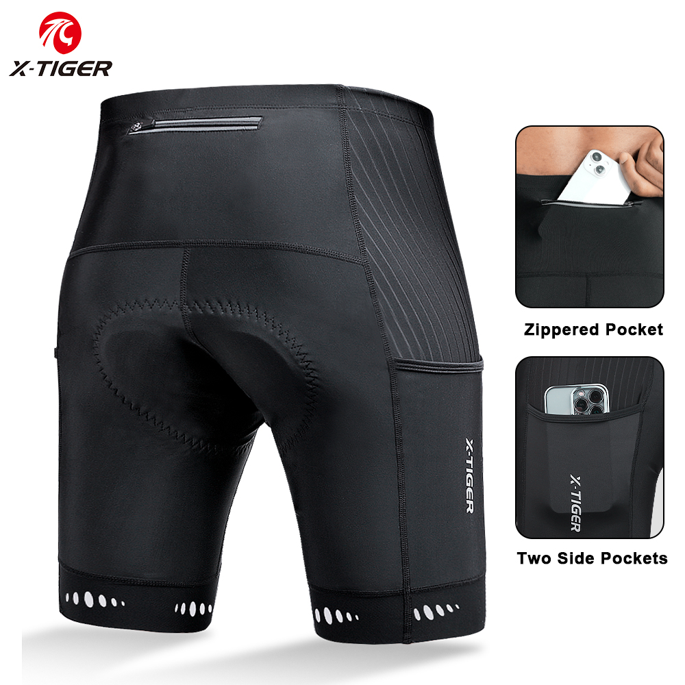 Pantalones cortos de ciclismo para hombre, X-TIGER con bolsillo trasero, acolchado de Gel 5D, medias para ciclismo de montaña y carretera