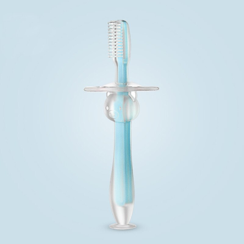 1 pièces bébé formation brosse à dents ventouse Silicone souple debout tasse brosse à dents pour les enfants de moins d'un an brosses à dents brosse de sécurité: Bleu