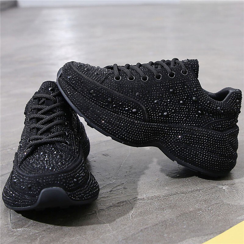 RASMEUP cristal microfibre plate-forme baskets Bling grosses femmes chaussures confortables et respirantes chaussures pour dames