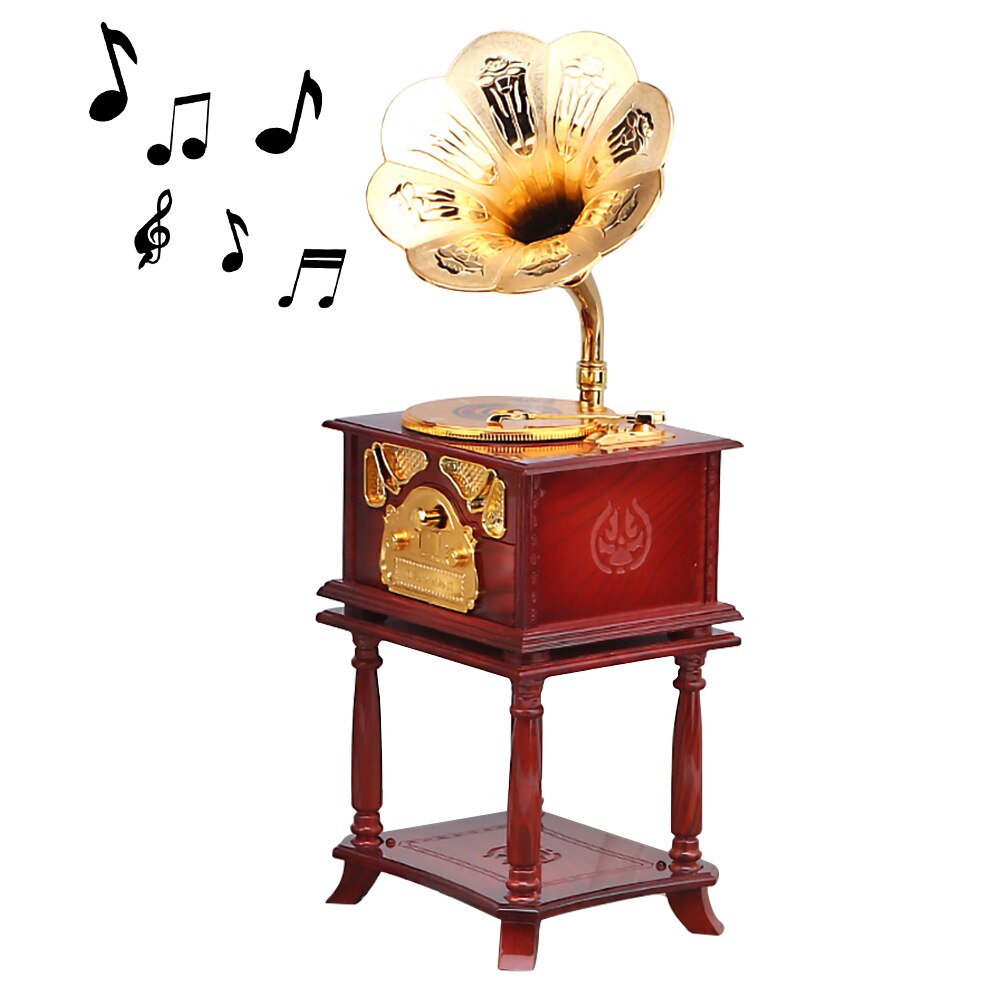 Eight-tone Gramophone Retro Music Box Mini Classic and Nostalgic Style Exquisite: Brown