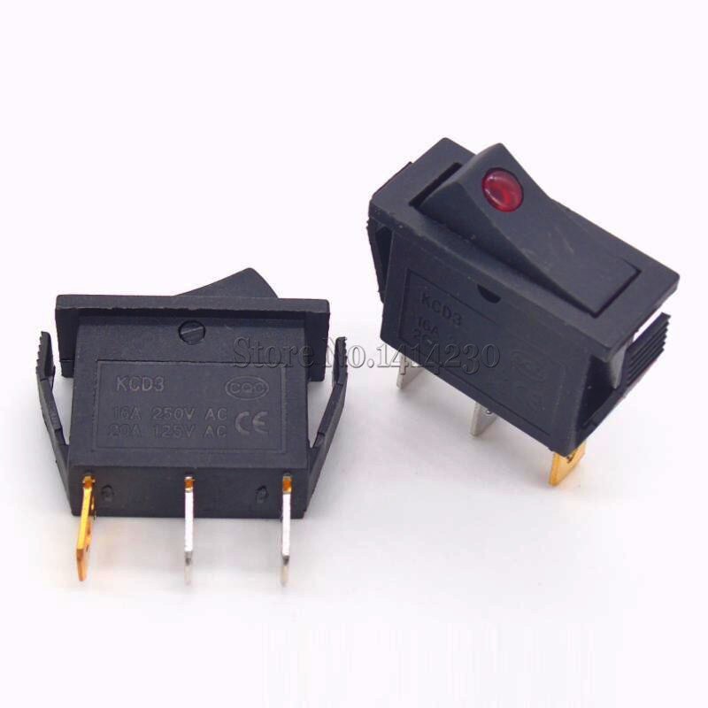 Kcd 3 vippekontakt 16a 250v 20a 125 vac 2 pin /3 pin on-off on-off -on 2 / 3 position kcd 3-102/n 15*32mm power switch reset switch: Rød led prik