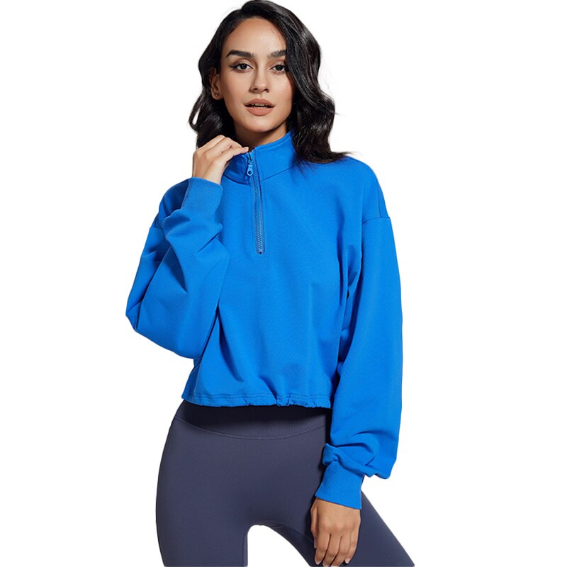 Antibom langarm-fitness-sport-sweatshirt für damen, lockerer reißverschluss, kordelzug, lange ärmel, yoga-kleidung, lauf-fitness-t-shirt