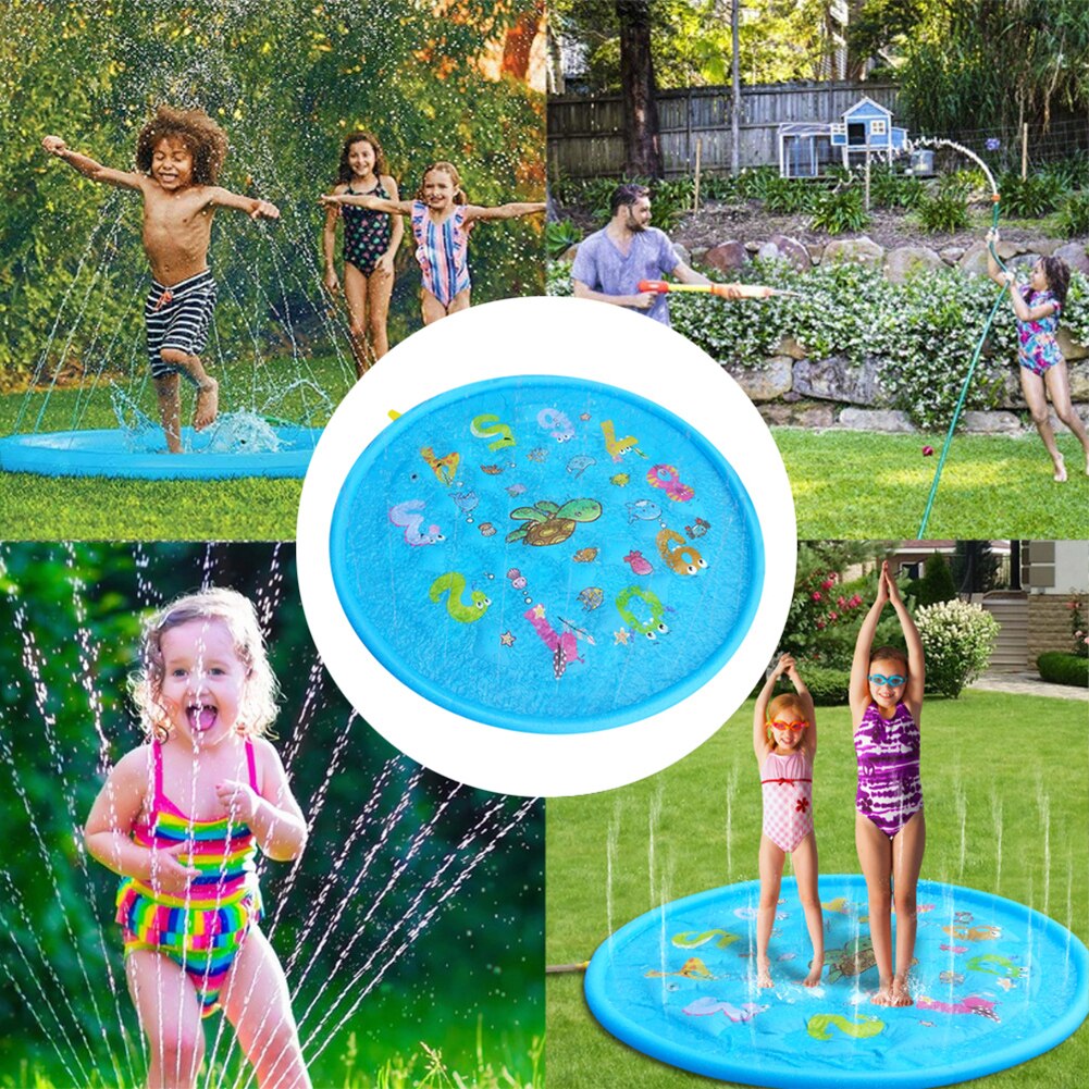 160Cm Blauwe Brief Water Mat Pasgeboren Baby Marine Creature Opblaasbare Pad Watering Kussen Voor Gazon Strand Spelen