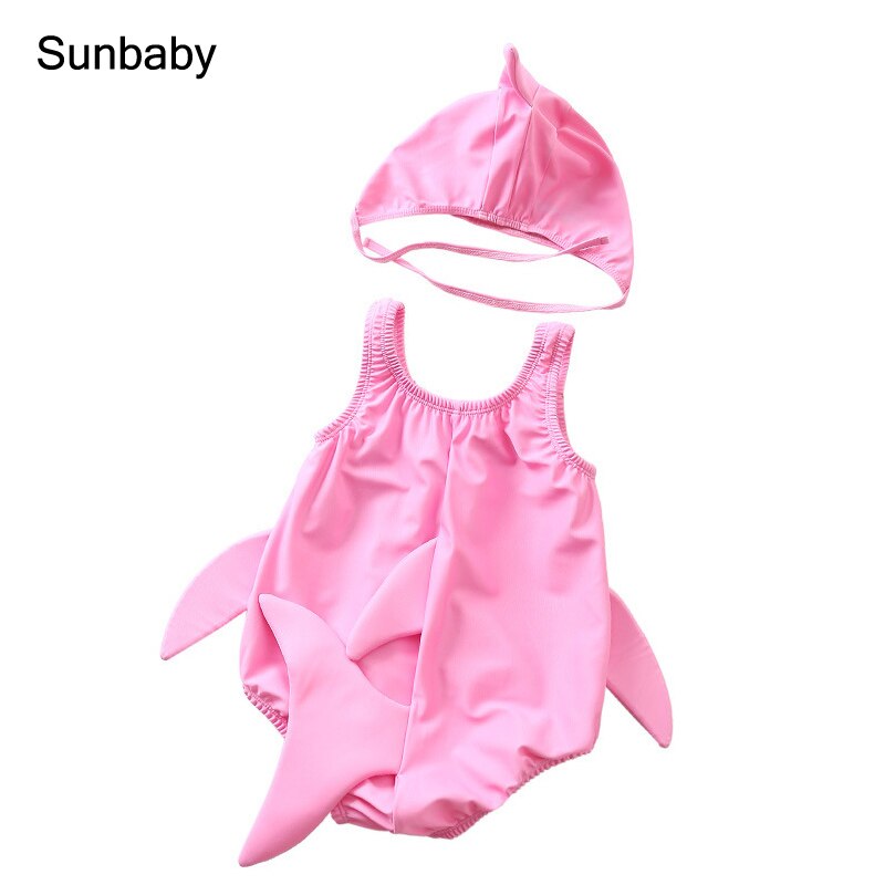 SUNbaby baby swimwear cute shark cartoon 2pcs Sleeveless swimwear kids One Pieces for 0-3 year S0303