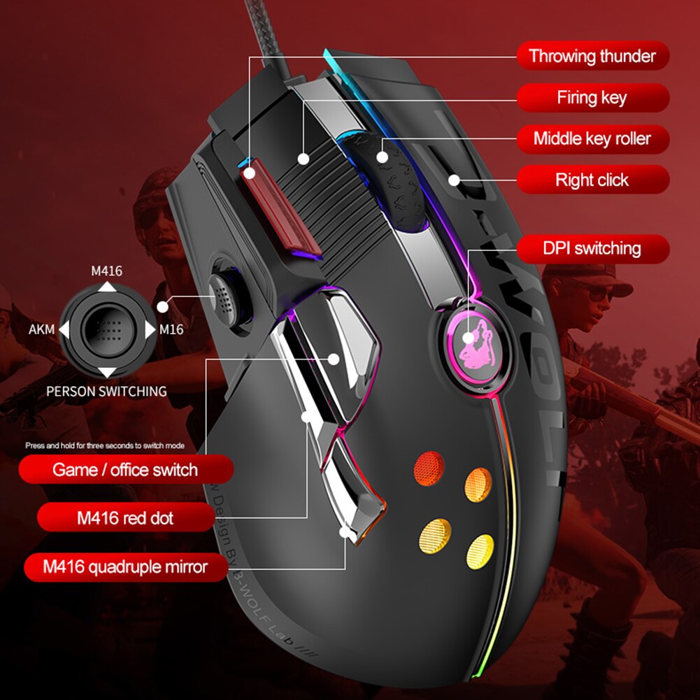 M2 Gaming Mouse Wired 11 Buttons 12000 DPI Adjustable Ergonomic Mouse RGB Backlight Macro Definition Gamers Mice For PC Laptop